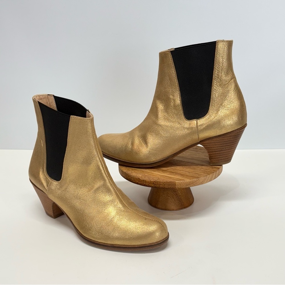 Emerson Fry Gold Nubuck Leather Heeled Ankle Boots Size 38/7.5-8us
